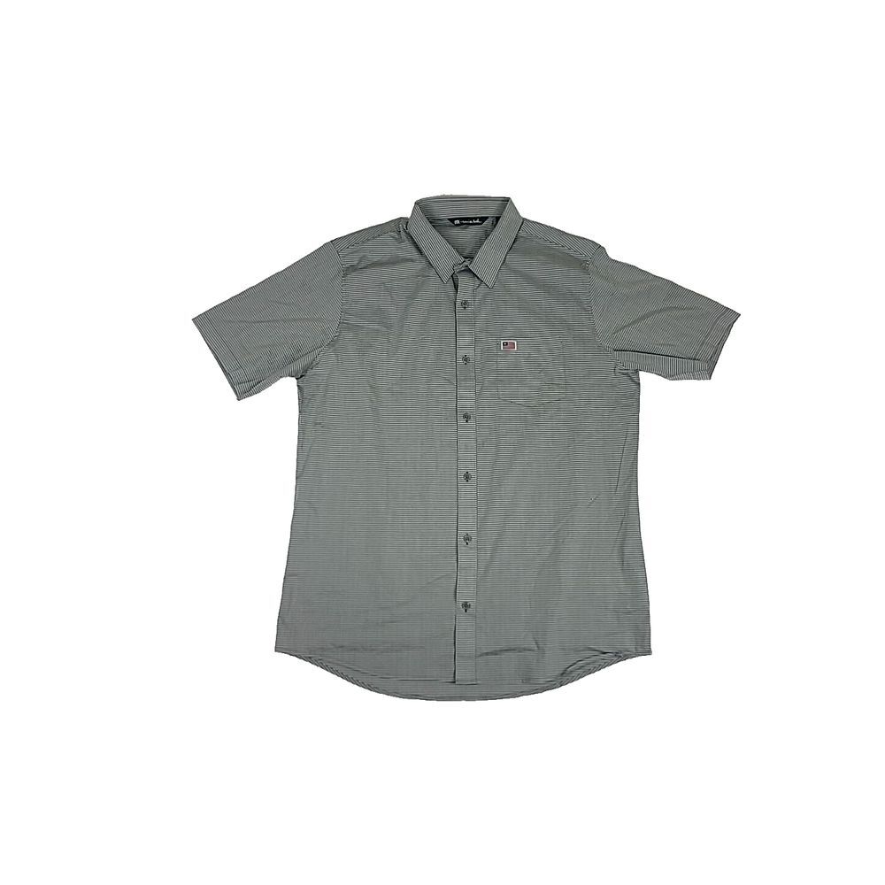 Travis Mathew Shirt Men's XL Gray Striped Button Up Short Sleeve Lightweight EUC